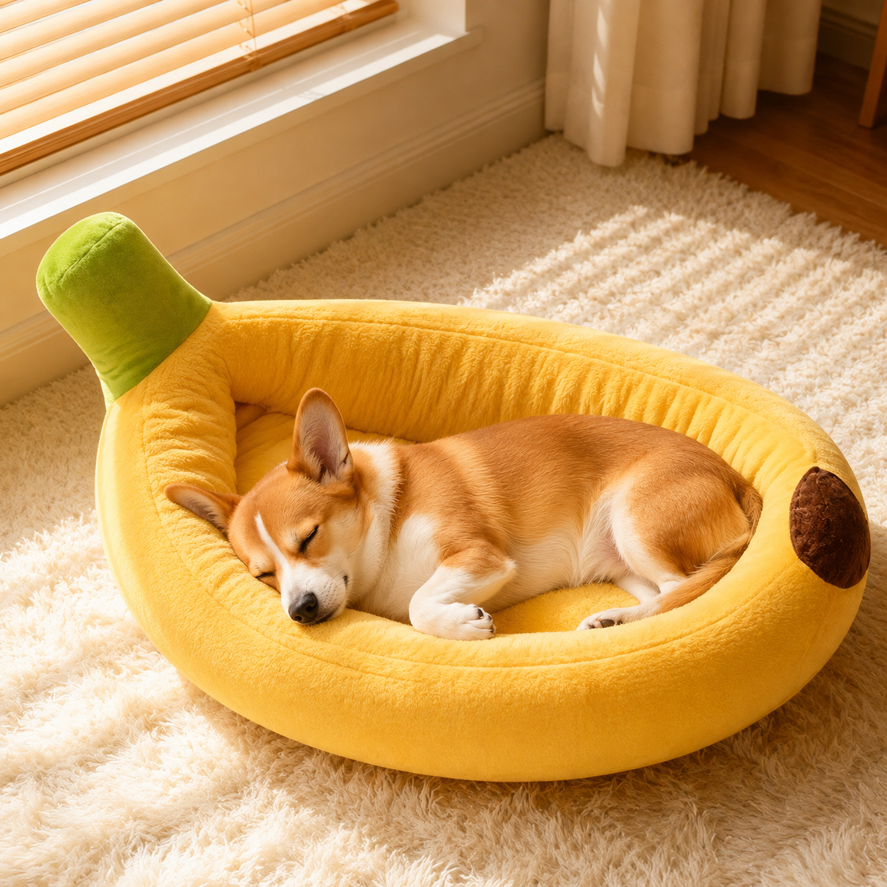 HipiDogs Banana Plush Pet Bed | Soft Cozy Washable Dog & Cat Bed