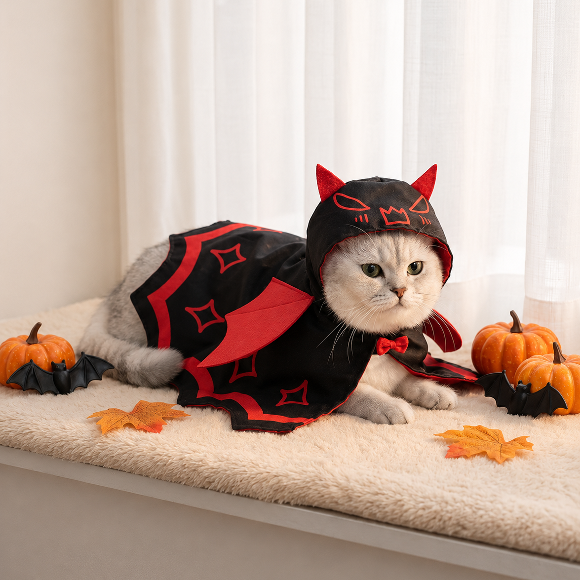 Halloween Cat Costume – Vampire Bat Cape with Hood & Wings for Cats and Small Dogs