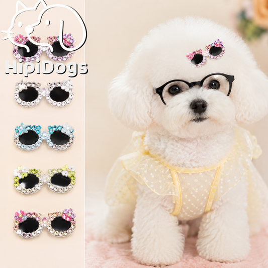 HipiDogs Handmade Rhinestone Pet Sunglasses Hair Clip | Luxury Dog & Cat Hair Accessory