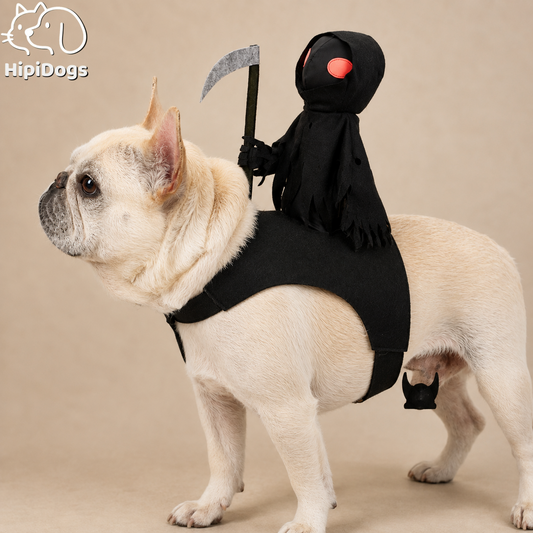 Halloween Grim Reaper Dog Costume – Scary Rider Pet Costume with Scythe