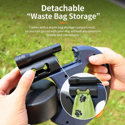 360° Dual Retractable Dog Leash – 5M Double Leash with LED Light & Waste Bag Holder