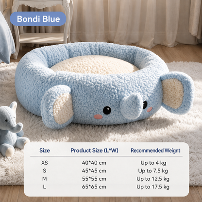 Cute Cartoon Plush Pet Bed for Dogs & Cats – Cozy Round Nest with Raised Sides