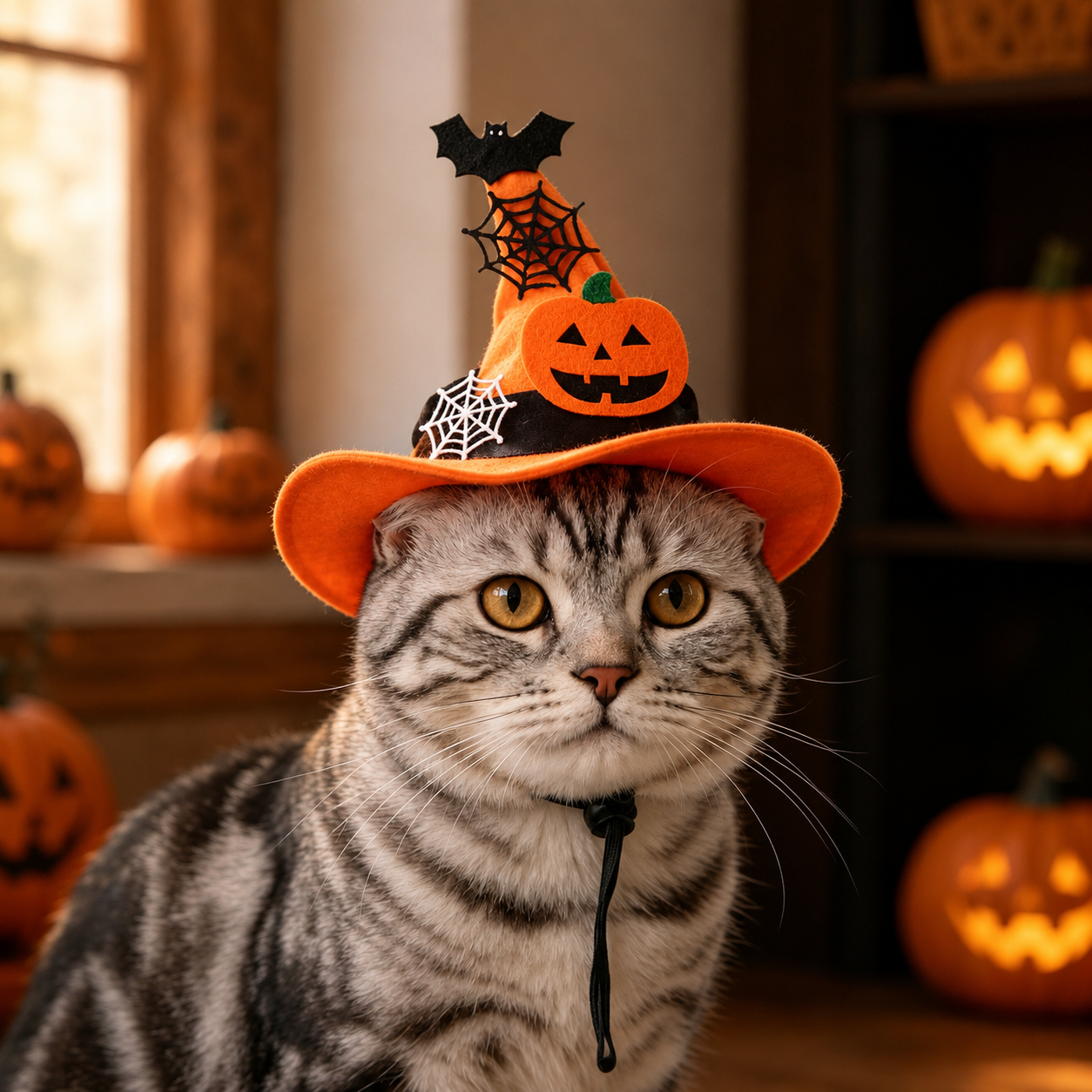 Halloween Witch Hat for Dogs & Cats – Pumpkin Bat Spiderweb Pet Costume Hat