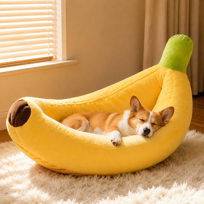 HipiDogs Banana Plush Pet Bed | Soft Cozy Washable Dog & Cat Bed