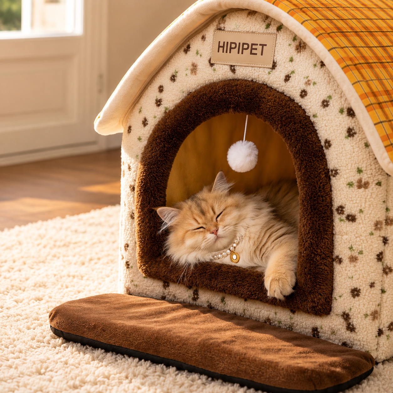 HipiDogs Cozy Plush Pet House | Warm Washable Cat & Small Dog Bed