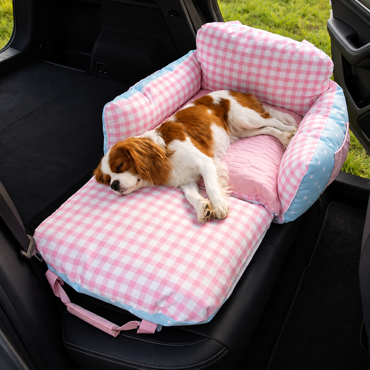 Portable Dog Car Seat Bed with Padded Sides & Storage Pocket