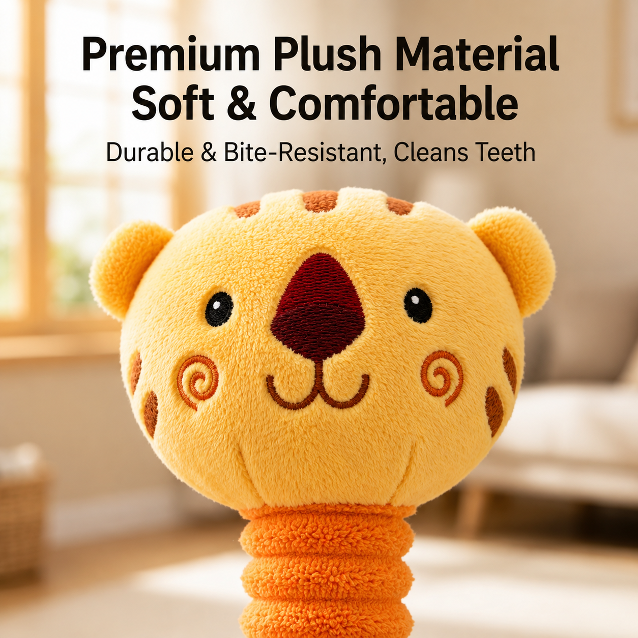 HipiDogs Stretchy Tiger Plush Dog Toy with Squeaker