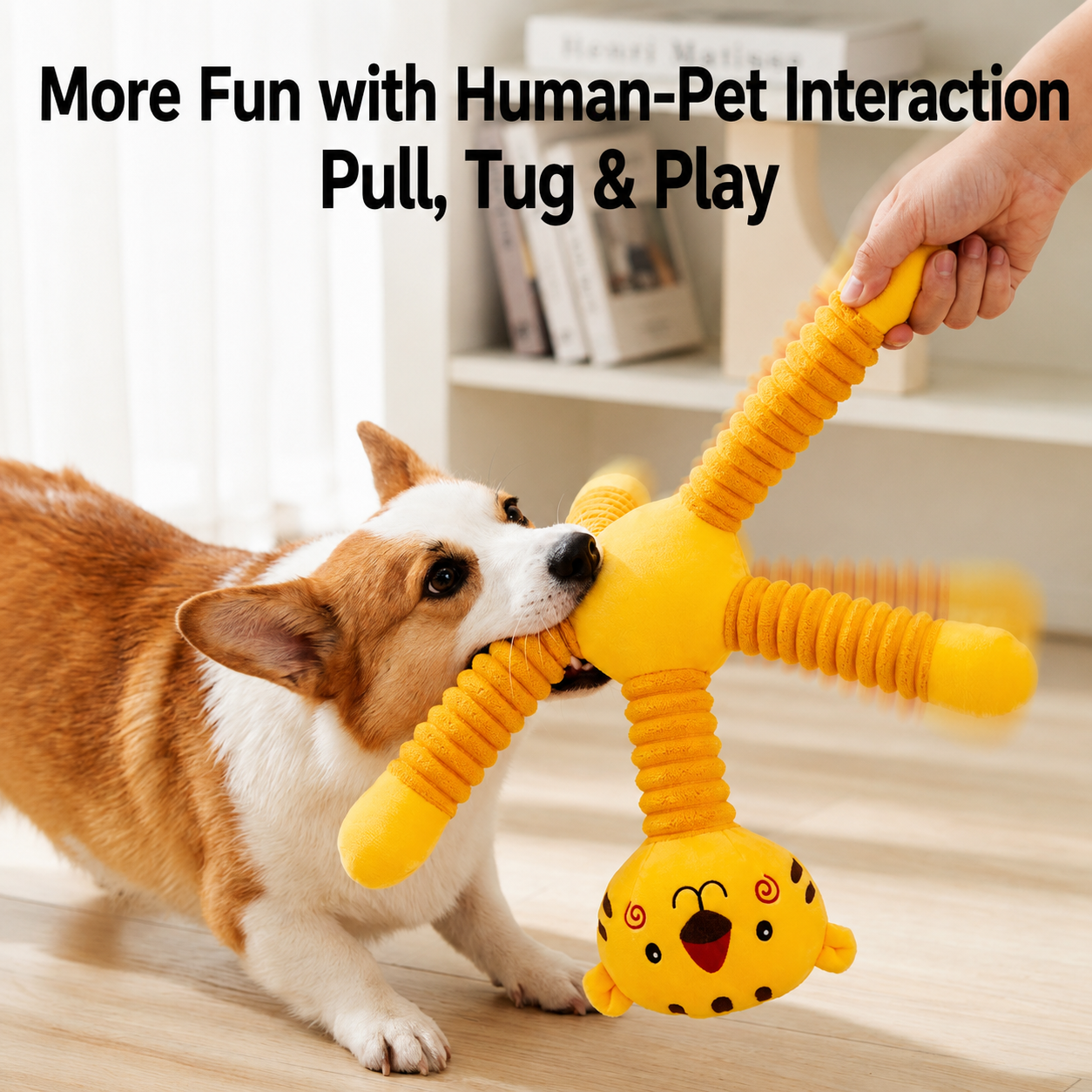 HipiDogs Stretchy Tiger Plush Dog Toy with Squeaker
