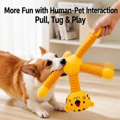 HipiDogs Stretchy Tiger Plush Dog Toy with Squeaker