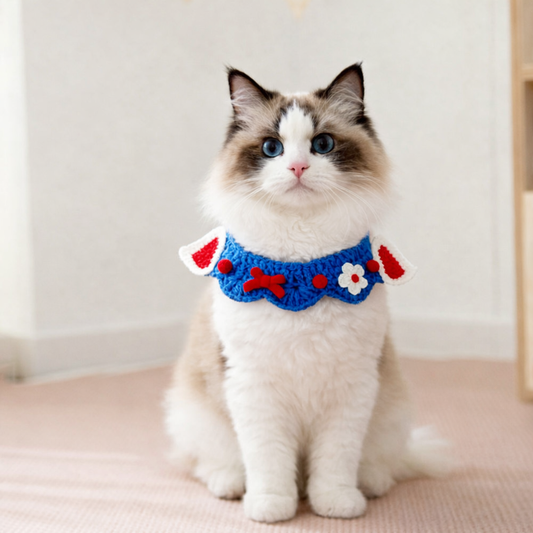 Handmade Flower Cat Collar | Cute Knitted Pet Collar for Cats & Small Dogs | Boho Crochet Pet Necklace | HipiDogs