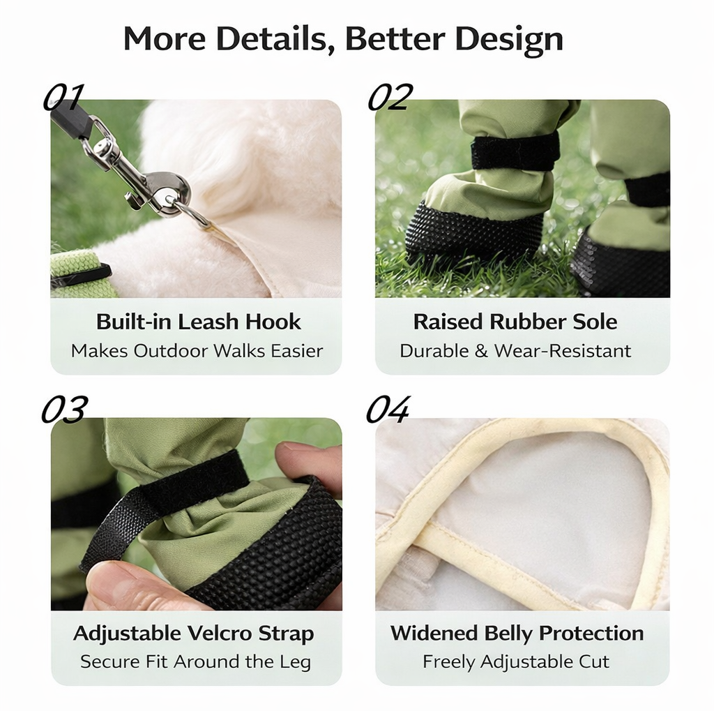 Waterproof Dog Raincoat with Boots | Full Body Pet Rain Suit with Leash Harness | Outdoor Rain Jacket for Small Dogs | HipiDogs