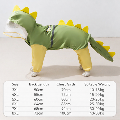 Dinosaur Waterproof Dog Raincoat | Full Body Pet Rain Suit with Transparent Hood | Reflective Dog Rain Jacket for Medium & Large Dogs | HipiDogs