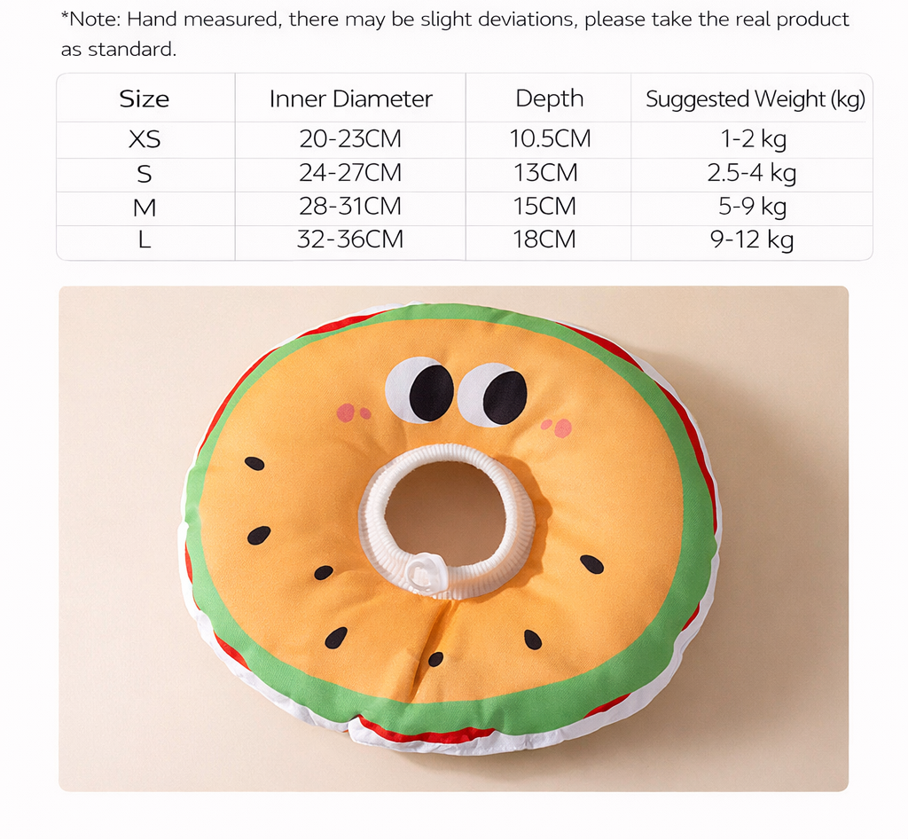 Hamburger Pet Recovery Collar | Soft Donut Cat & Dog Recovery Cone | Cute Protective Healing Collar Pillow | HipiDogs