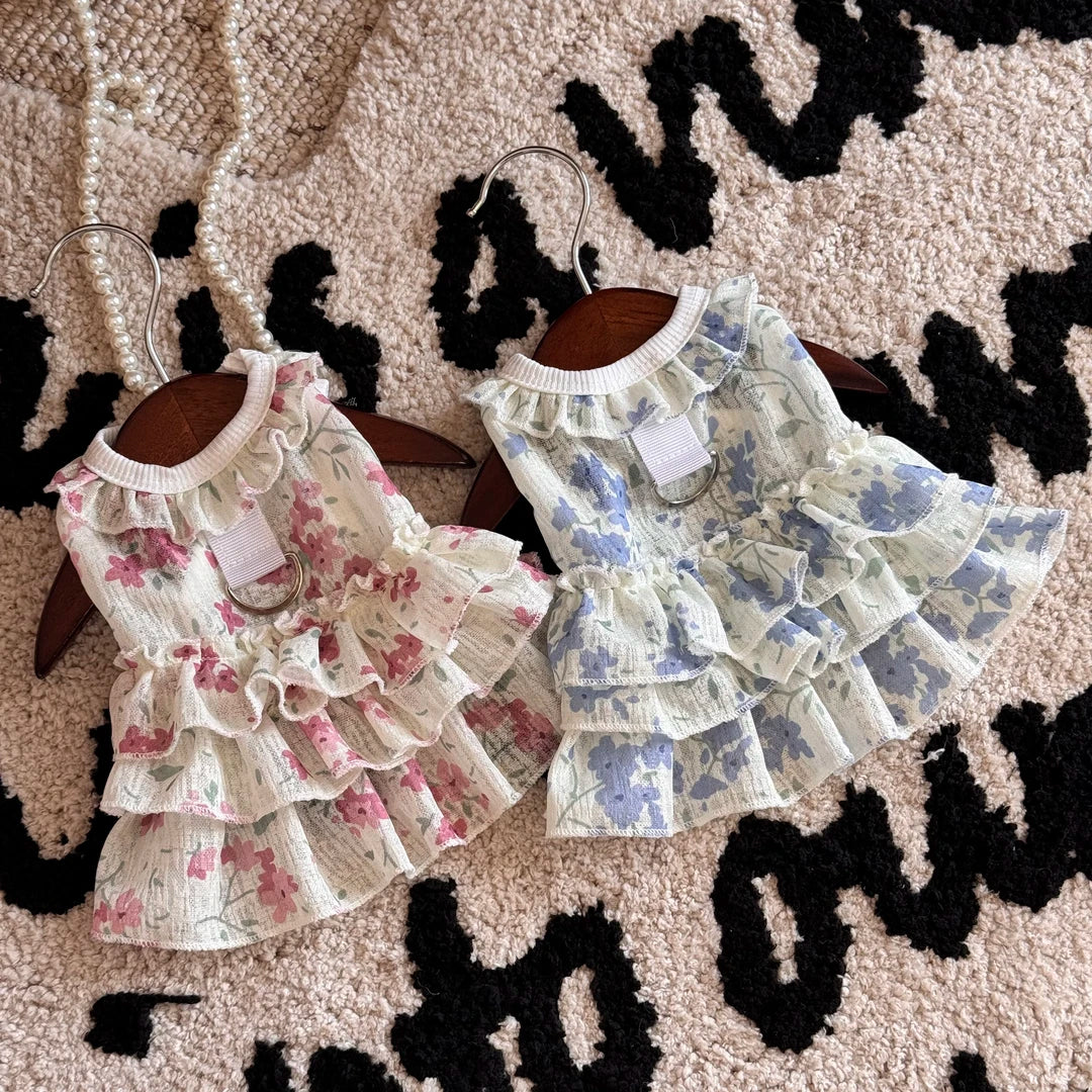 HipiDogs Blue Floral Tiered Dog Dress