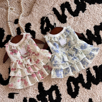 HipiDogs Blue Floral Tiered Dog Dress