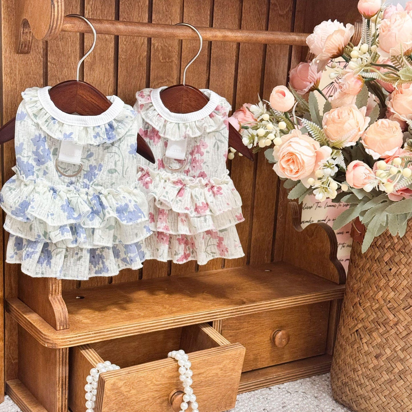 HipiDogs Blue Floral Tiered Dog Dress