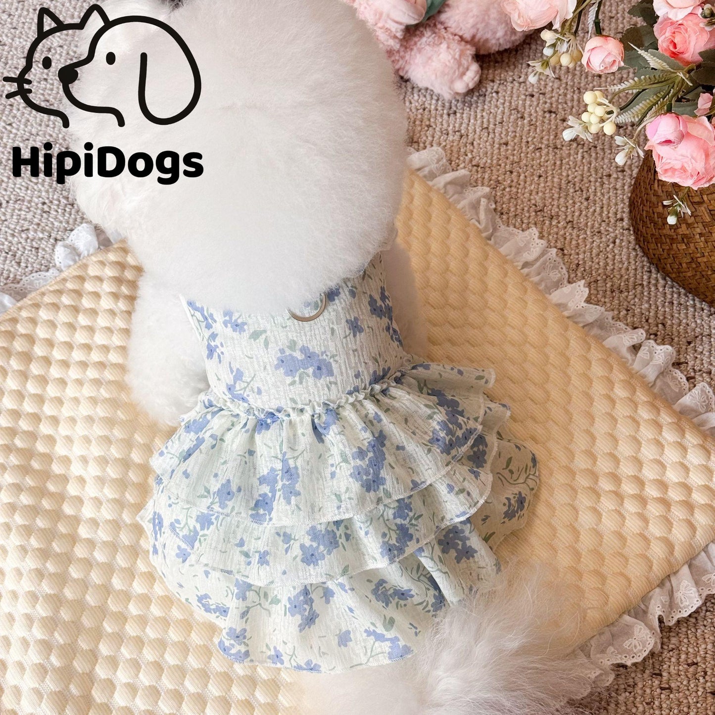 HipiDogs Blue Floral Tiered Dog Dress