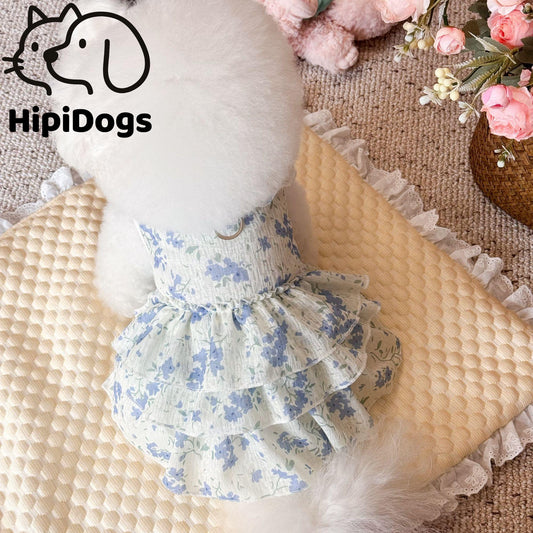 HipiDogs Blue Floral Tiered Dog Dress - product photo