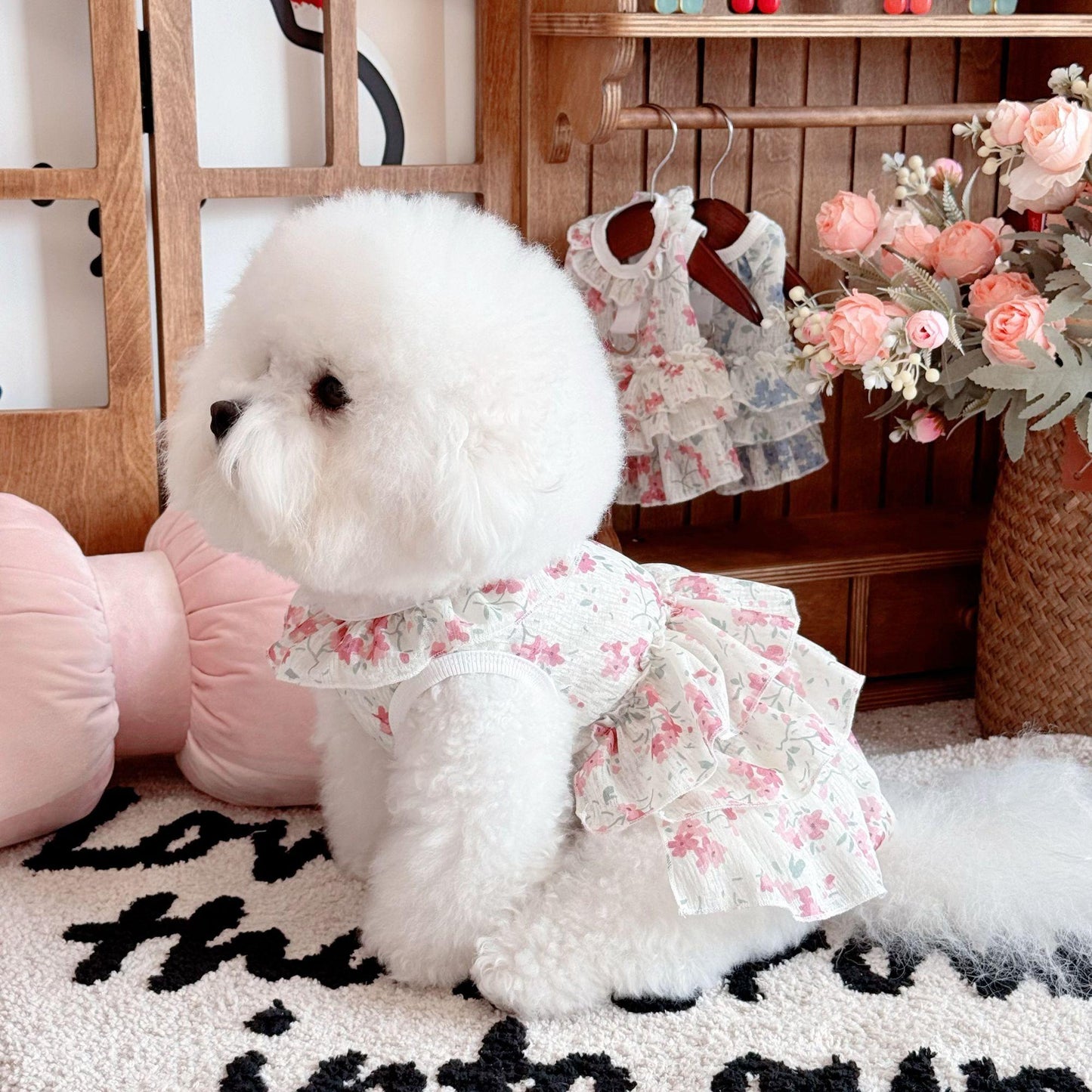 HipiDogs Blue Floral Tiered Dog Dress