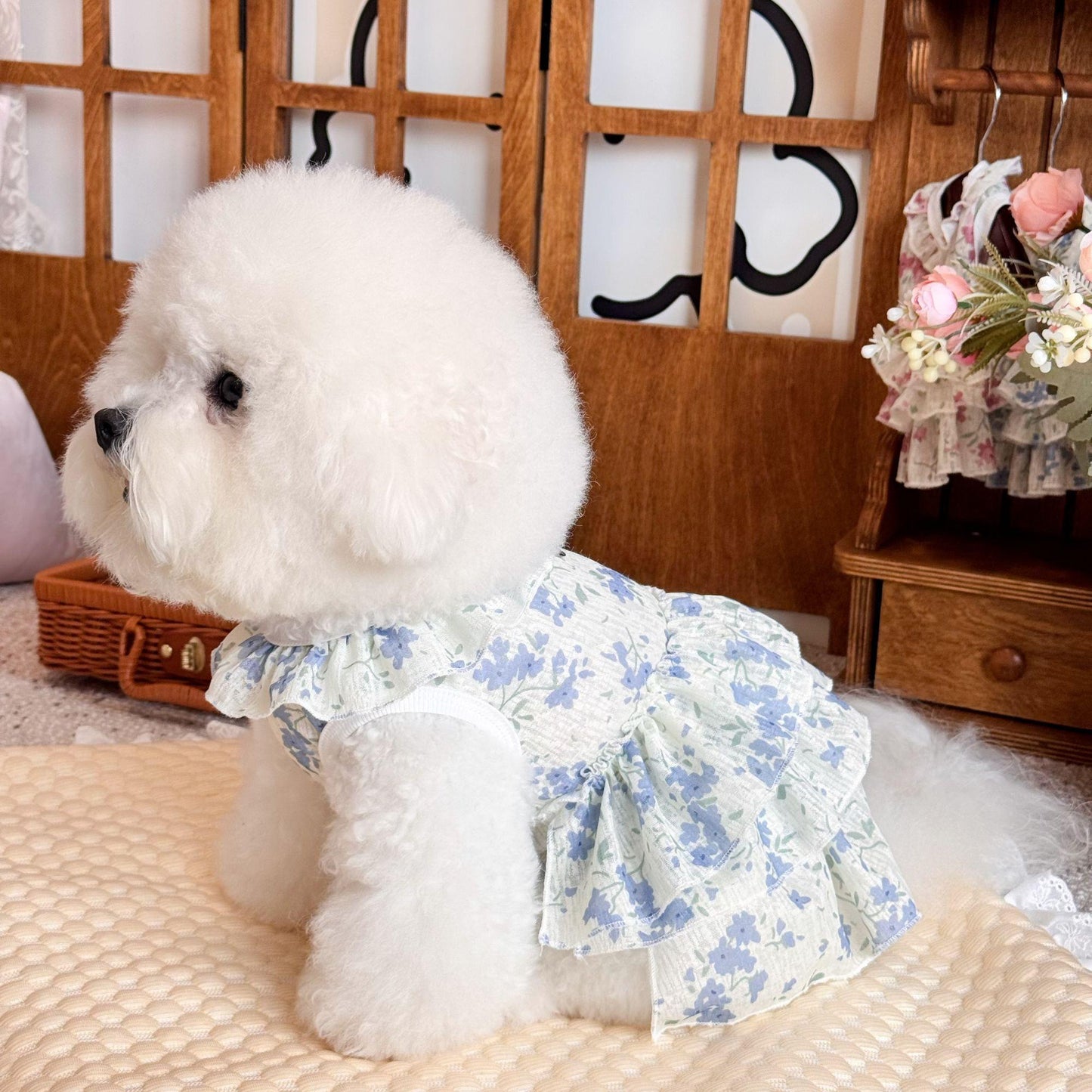 HipiDogs Blue Floral Tiered Dog Dress