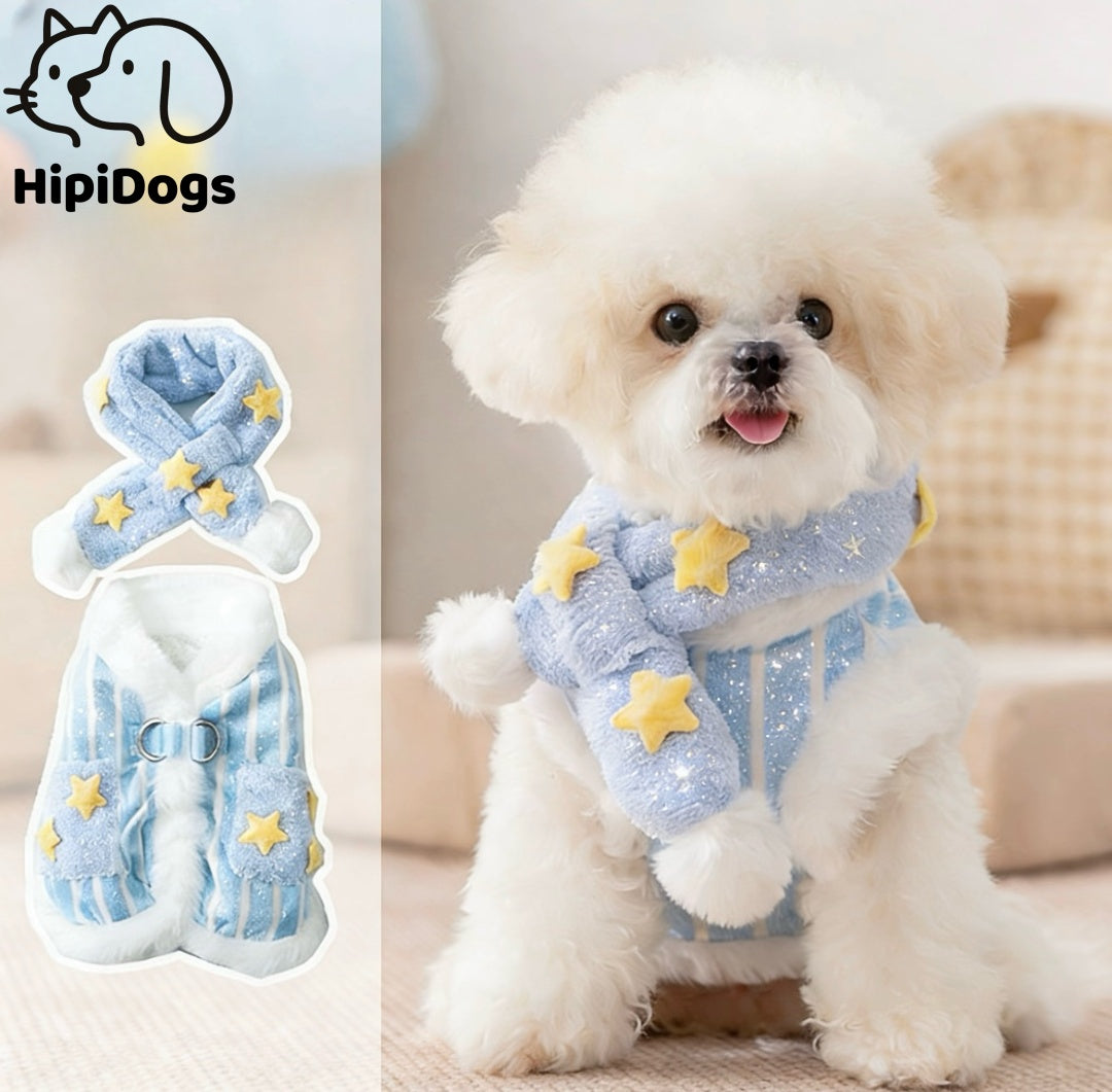 Star Striped Pet Vest & Scarf Set - Small Dog Winter Clothes