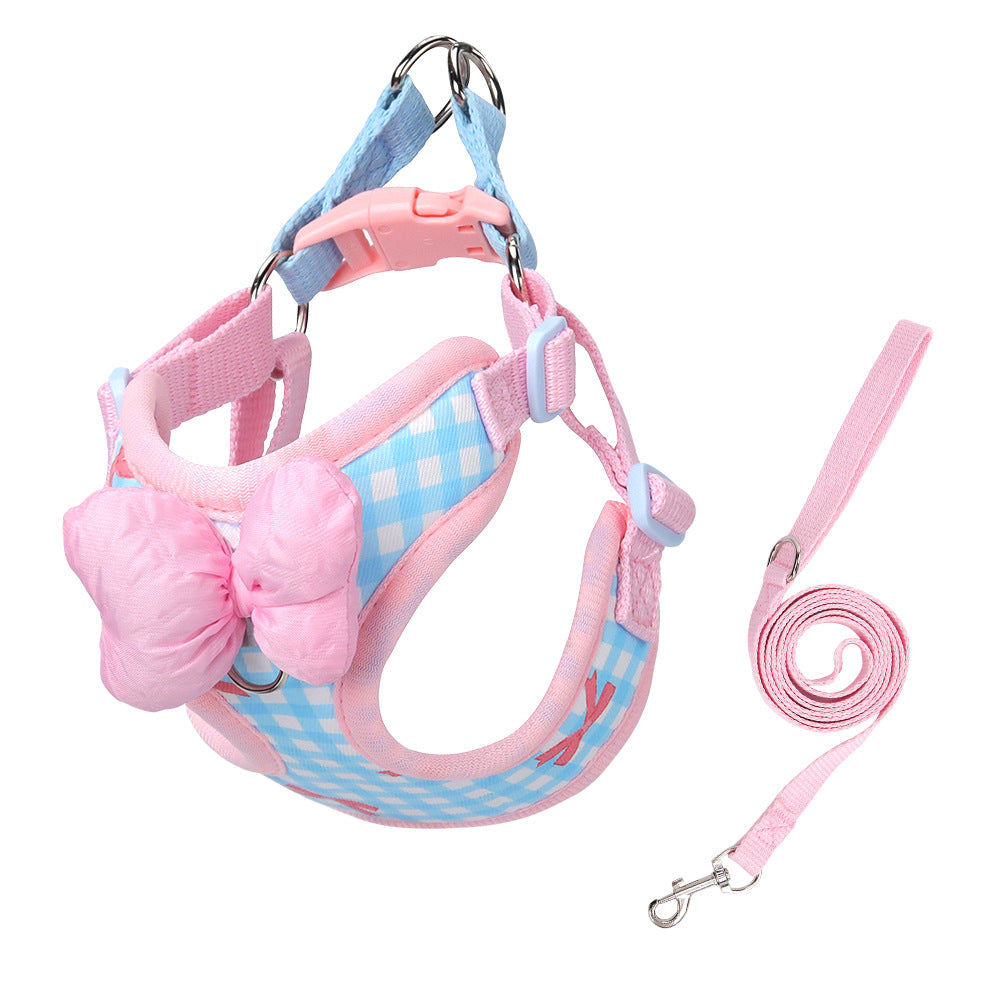 Cute Bow Dog Harness and Leash Set – Adjustable Soft Vest Harness for Small Dogs, Breathable No Pull Puppy Harness