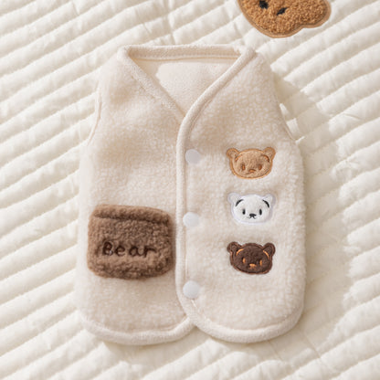 Cute Bear Patch Fleece Dog Vest – Warm Soft Winter Jacket for Small Dogs, Cozy Puppy Coat
