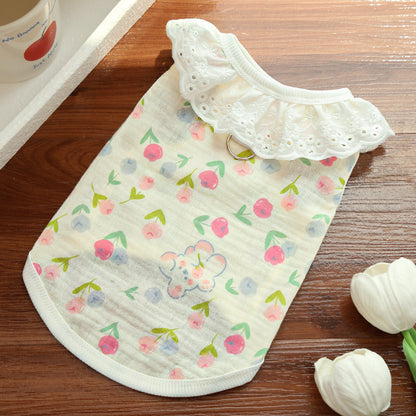 Bear Print Pet Shirt – Cute Lace Collar Summer Fit