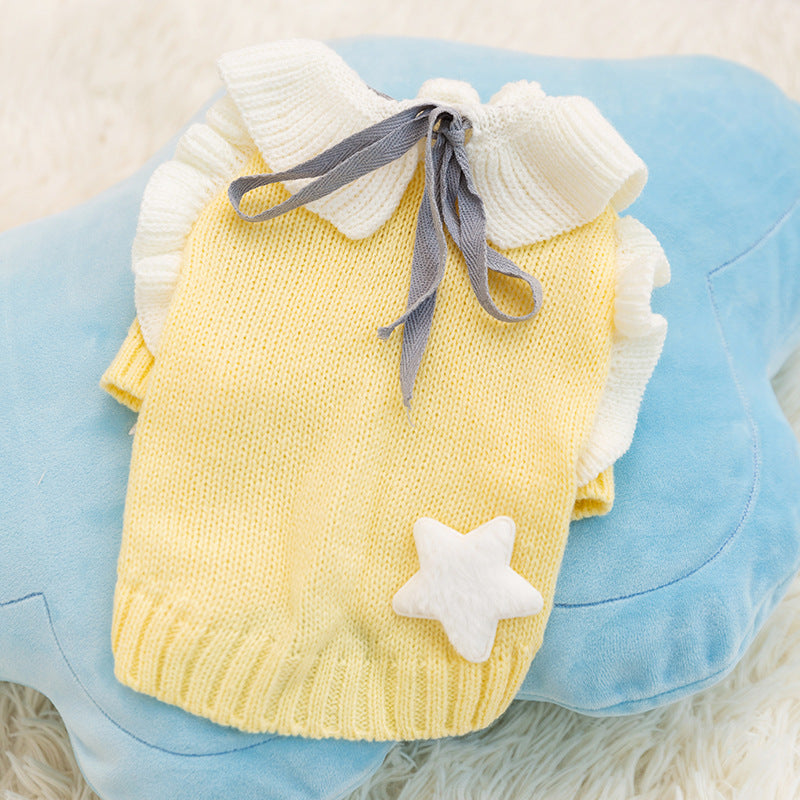 Cute Cat Sweater Outfit | Warm Knit Pet Clothes with Bow & Star | Soft Winter Cat Clothing for Cats & Small Dogs | HipiDogs