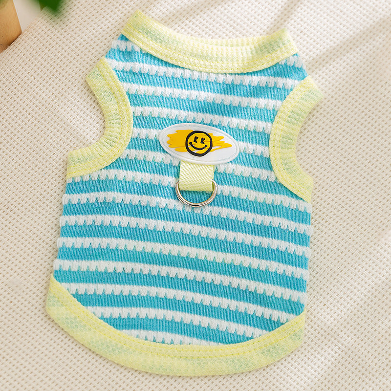 Striped Dog Harness Vest – Cute Smile Design with Leash Ring