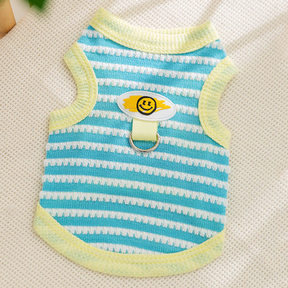 Striped Dog Harness Vest – Cute Smile Design with Leash Ring