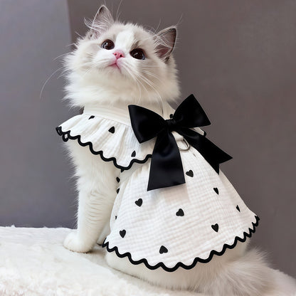 Black Bow Cat Dress – Elegant Heart Print Princess Outfit