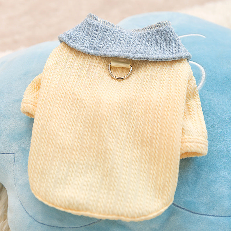 Stylish Yellow Cat Sweater | Soft & Comfortable Cat Shirt with Blue Collar | Hipidogs Pet Clothing