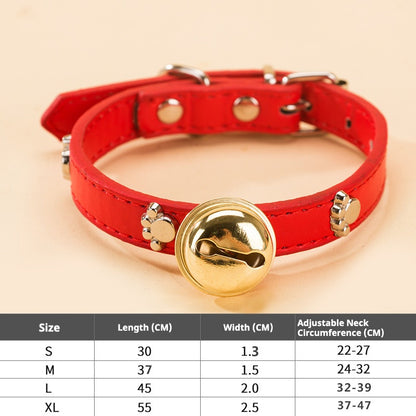 Leather Pet Collar with Bell | Adjustable Cat & Small Dog Collar with Paw Studs | Cute Pet Collar | HipiDogs