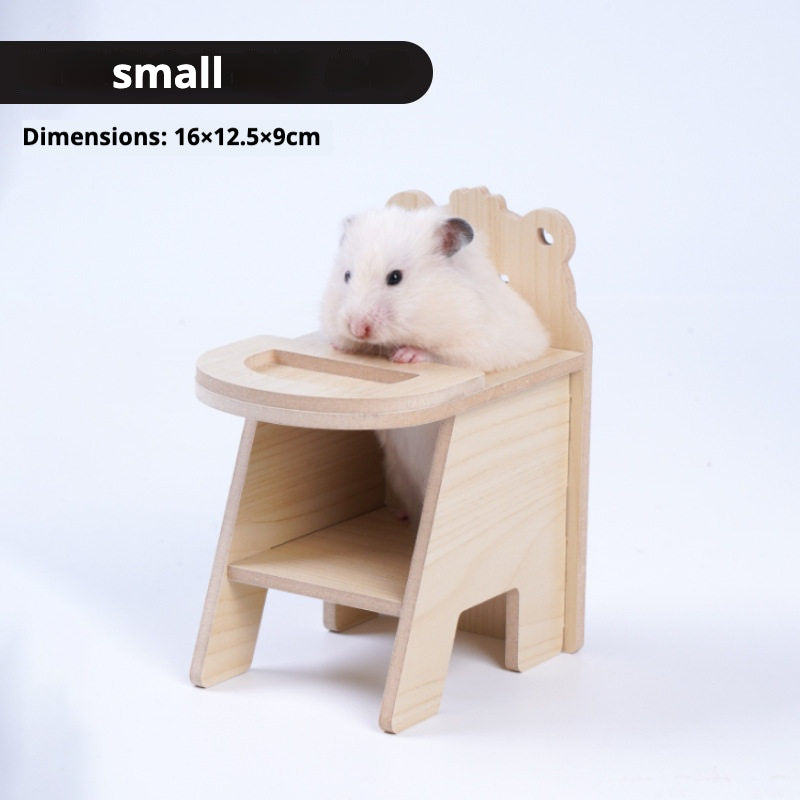 Wooden Hamster Dining Table & Chair Set – Cute Feeding Platform for Small Pets