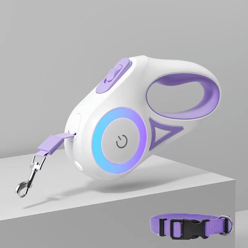 LED Retractable Dog Leash | USB Rechargeable Pet Leash with RGB Light Ring | Automatic Extendable Leash for Small & Medium Dogs | HipiDogs