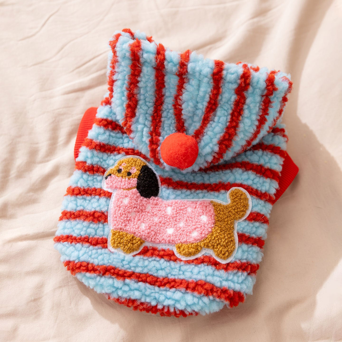 Thick Hooded Dog Sweater for Small Dogs - Plush Striped Winter Puppy Coat, Warm Fleece Pet Outfit - product photo 6