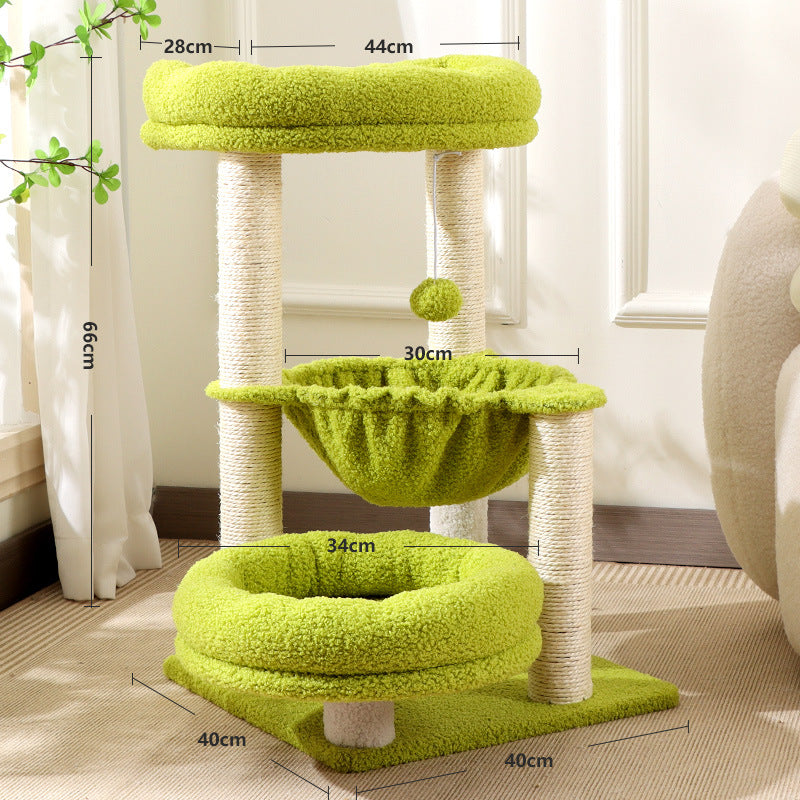 Green Multi-Level Cat Tree – Plush Cat Tower with Scratching Posts, Hammock Bed & Resting Platforms