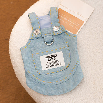 Denim Dog Harness Vest – Adjustable Puppy Walking Harness with Leash Ring for Small Dogs Casual Pet Clothes