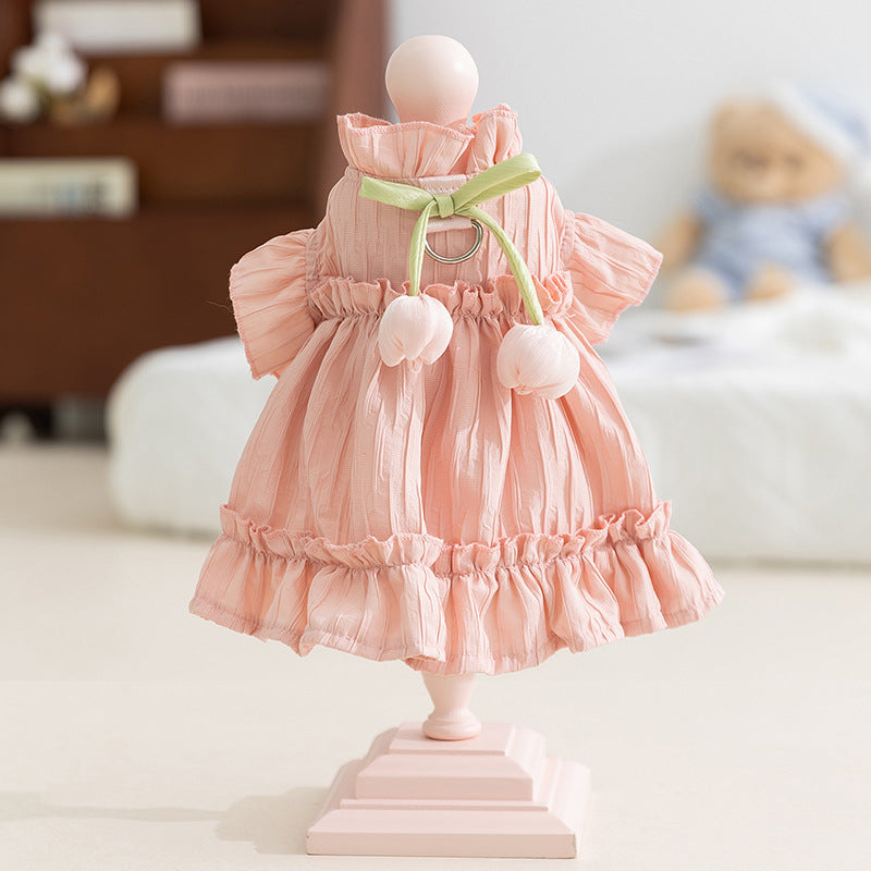 Pink Dog Harness Dress – Lightweight Ruffle Summer Fit
