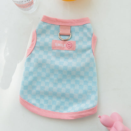 Breathable Cat Harness Vest – Checkered Summer Fit for Small Pets