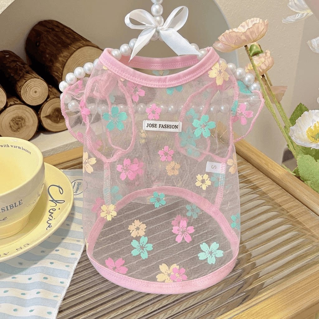 Floral Mesh Dog Shirt | Breathable Summer Pet Vest for Small Dogs & Cats