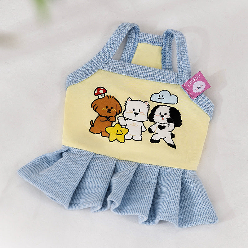 Cute Pleated Dog Dress – Soft Cartoon Puppy Dress for Small Dogs Spring Summer Pet Clothes