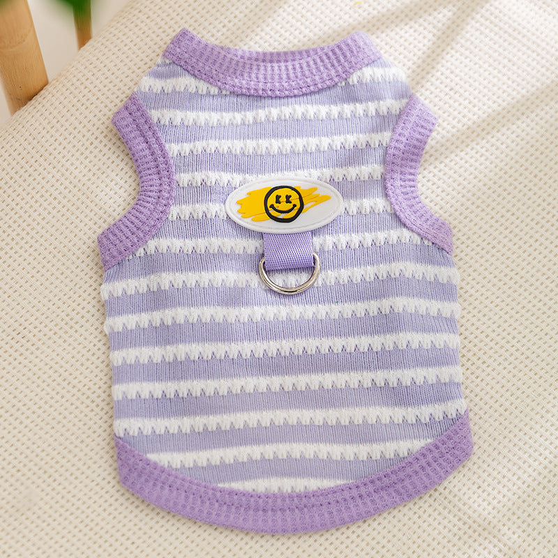 Striped Dog Harness Vest – Cute Smile Design with Leash Ring