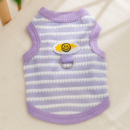 Striped Dog Harness Vest – Cute Smile Design with Leash Ring