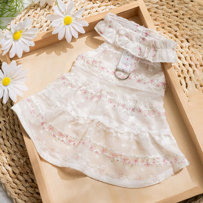 Cute Cat Harness Dress – Floral Adjustable Outfit with Leash Ring