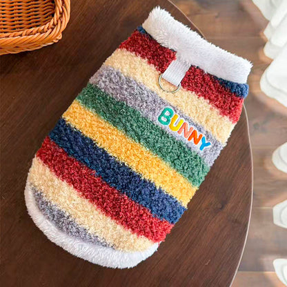 Warm Plush Striped Dog Hoodie – Soft Winter Pet Sweater with Hood for Small Dogs