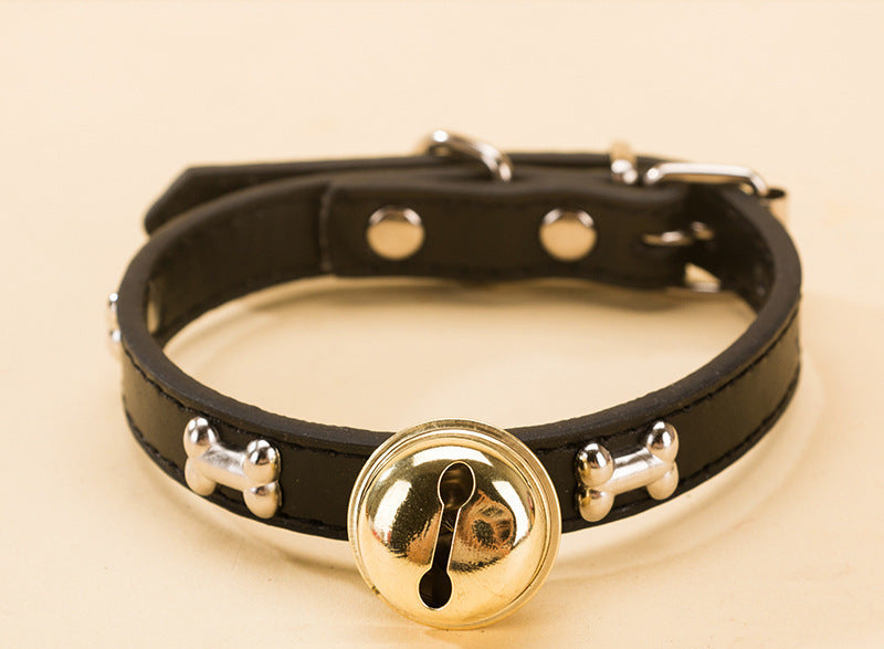 Leather Pet Collar with Bell | Adjustable Cat & Small Dog Collar with Paw Studs | Cute Pet Collar | HipiDogs