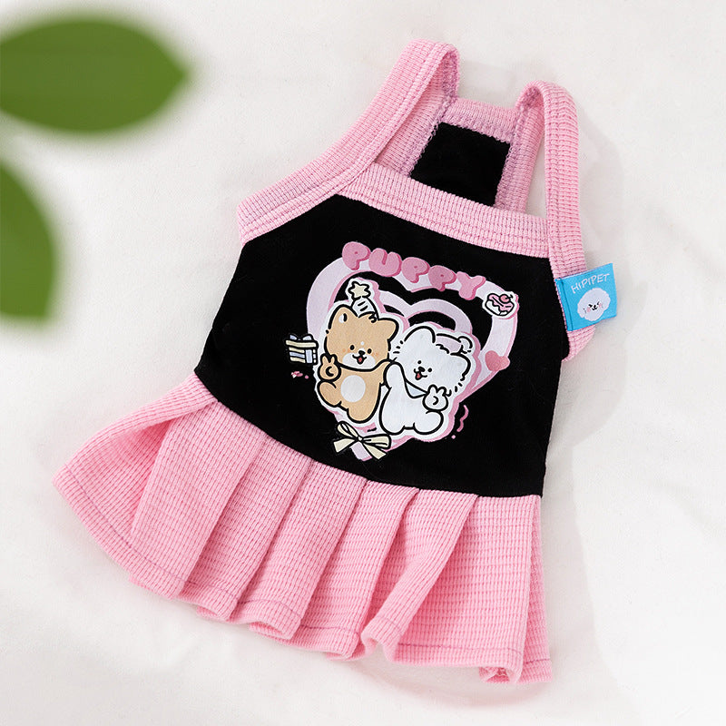 Cute Pleated Dog Dress – Soft Cartoon Puppy Dress for Small Dogs Spring Summer Pet Clothes