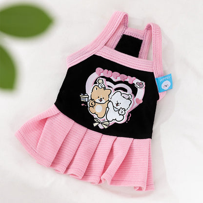 Cute Pleated Dog Dress – Soft Cartoon Puppy Dress for Small Dogs Spring Summer Pet Clothes